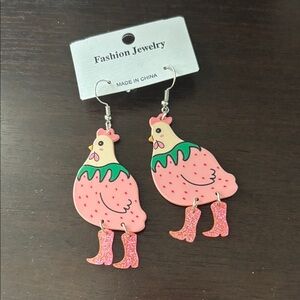 Source Unknown Pink Chicken Earrings
